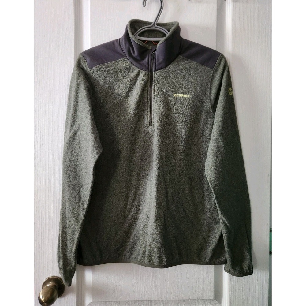 Merrell Womens Lightweight Fleece 1/4‎ Zip Pullover Sweater Green Gray Size L